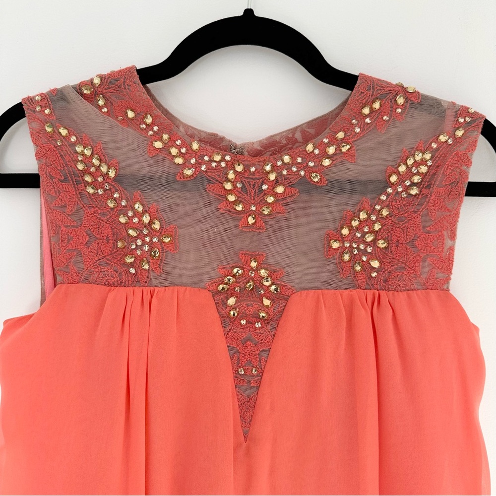 BCBG Max Azria Palm embellished coral high low dress